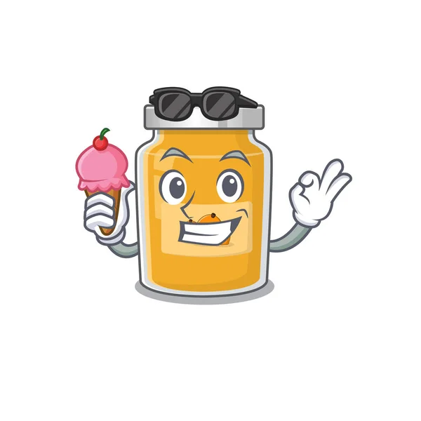 Happy Face Appricot Cartoon Design Ice Cream Vector Illustration — Stock Vector