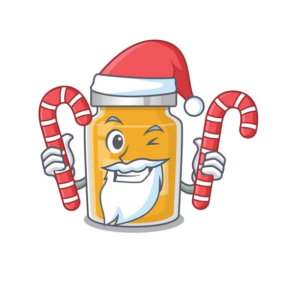Appricot Cartoon Figur Weihnachtsmannkostüm Bringt Eine Süßigkeit Vektorillustration — Stockvektor