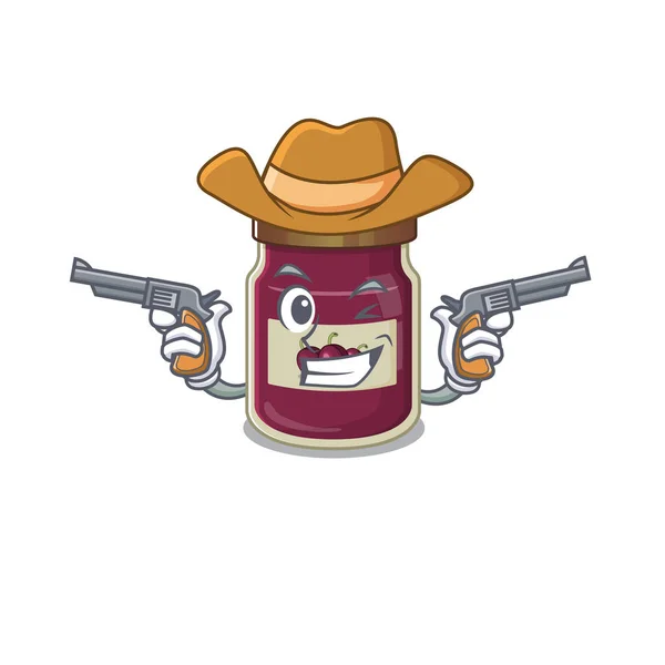 Plum Jam Cowboy Cartoon Concept Met Geweren Vectorillustratie — Stockvector