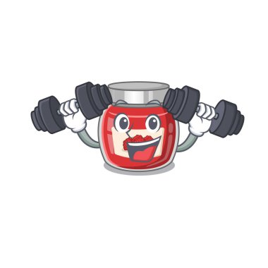 Sportif Fitness egzersizi ahududu reçeli maskot tasarımı. Vektör illüstrasyonu