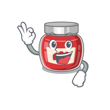 Ahududu reçelinin iyi bir jest yaptığı komik bir resim. Vektör illüstrasyonu