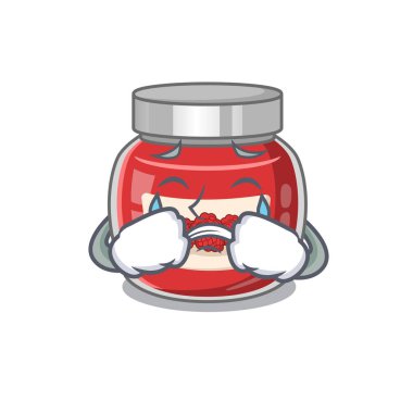 Üzgün suratlı ahududu reçeli çizgi film karakteri konsepti. Vektör illüstrasyonu