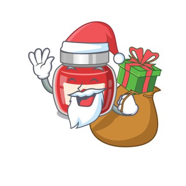 Noel Baba ahududu reçeli çizgi film karakteri tasarımında hediye kutusu var. Vektör illüstrasyonu