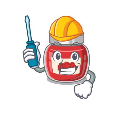 Çizgi film karakteri tarzı ahududu reçeli otomotiv olarak çalışıyor. Vektör illüstrasyonu