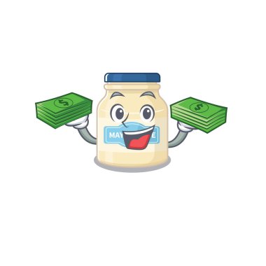 Parası olan zengin mayonez karakteri. Vektör illüstrasyonu