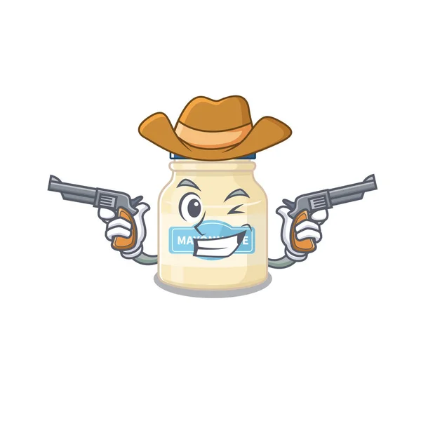 Mayonnaise Cowboy Dessin Animé Avec Concept Armes Feu Illustration Vectorielle — Image vectorielle