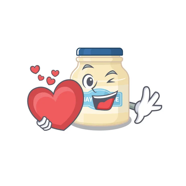 Romantisches Mayonnaise Cartoon Bild Mit Herz Vektorillustration — Stockvektor