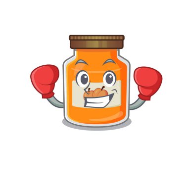 Spor Boks Şeftali Reçeli 'nin maskotluk stili. Vektör illüstrasyonu