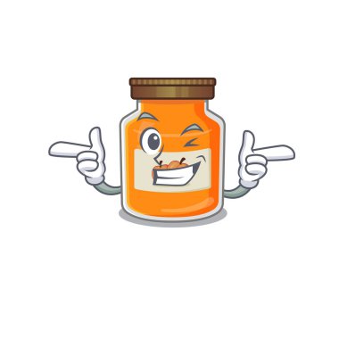 Göz kırpan şeftali reçeli şirin bir maskot çizgi filmi tasarımı. Vektör illüstrasyonu