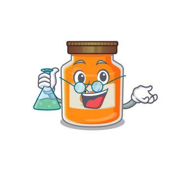 Cam tüplü, havalı şeftali reçeli Profesör çizgi film karakteri. Vektör illüstrasyonu