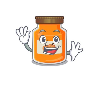 Dost canlısı şeftali reçeli maskotu tasarımı. Vektör illüstrasyonu