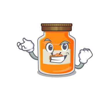 Kendine güvenen başarılı şeftali reçeli çizgi film karakteri tarzı. Vektör illüstrasyonu