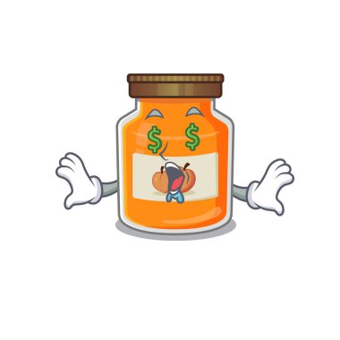 Paralı zengin şeftali reçeli çizgi film karakteri. Vektör illüstrasyonu