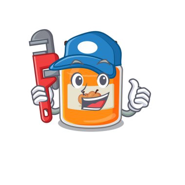 Tesisatçı olarak çalışan şeftali reçelinin şirin bir resmi. Vektör illüstrasyonu