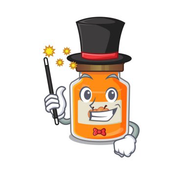 Bir sihirbaz olarak şeftali reçeli performansının resmi. Vektör illüstrasyonu