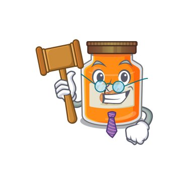 Maskot karakteri tarzında akıllı yargıç şeftali reçeli. Vektör illüstrasyonu