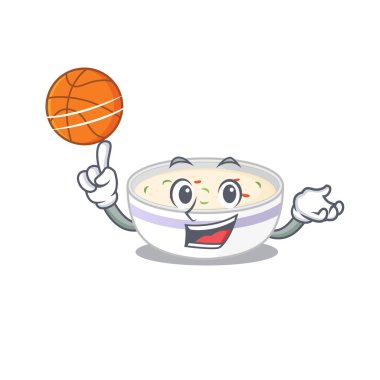 Basketbol oynayan yumurta karikatürü karakterinin maskot resmi. Vektör illüstrasyonu