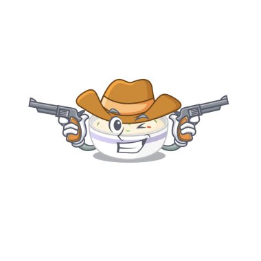 Buharda pişirilmiş Kovboy çizgi film kavramı silah taşıyor. Vektör illüstrasyonu