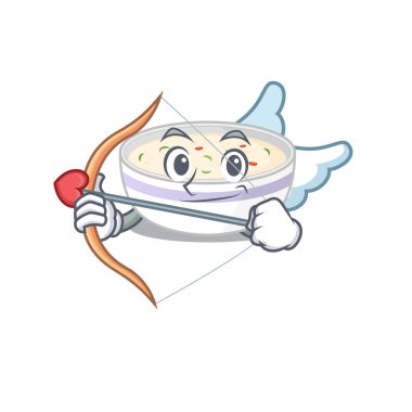 Yumurta buğulama, ok ve kanatlı aşk tanrısı çizgi film tasarımı. Vektör illüstrasyonu