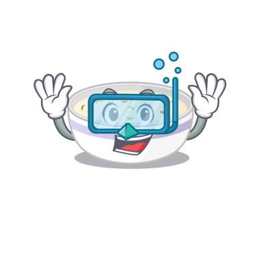 Dalış gözlüğü takan haşlanmış yumurtanın çizgi film karakteri. Vektör illüstrasyonu