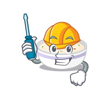 Çizgi film karakteri stili yumurta buharı otomotiv olarak çalışıyor. Vektör illüstrasyonu