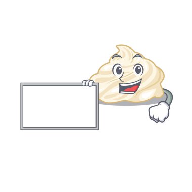 Krem şanti dizayn konseptinin çizgi film karakteri bir tahta getirir. Vektör illüstrasyonu