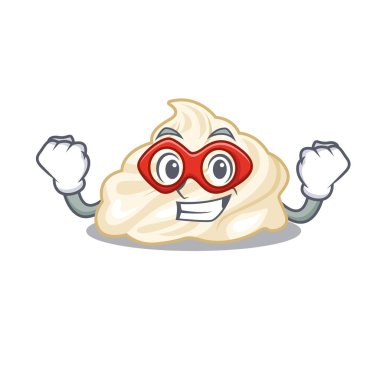 Süper kahraman olarak sahnelenen krem şanti çizgi film konsepti. Vektör illüstrasyonu