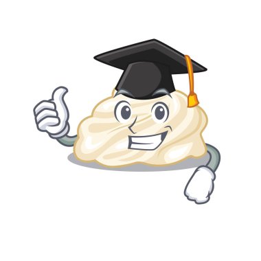 Siyah mezuniyet şapkası takan mutlu ve gururlu bir krem şanti. Vektör illüstrasyonu