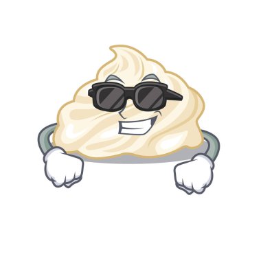 Süper havalı krem şanti karakteri siyah gözlük takıyor. Vektör illüstrasyonu