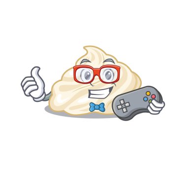 Gülen oyuncu krem şanti çizgi film maskotu stili. Vektör illüstrasyonu