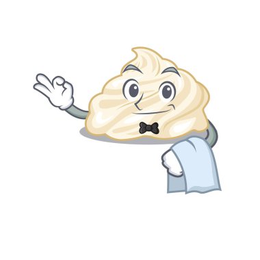 Tatlı krem şanti karakteri garson olarak çalışıyor. Vektör illüstrasyonu