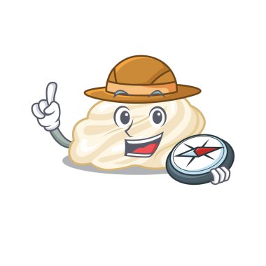 Krem şanti deneyimli Explorer pusula kullanıyor. Vektör illüstrasyonu