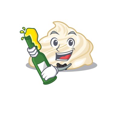 Krem şanti ve bira şişesinin maskot çizimi. Vektör illüstrasyonu