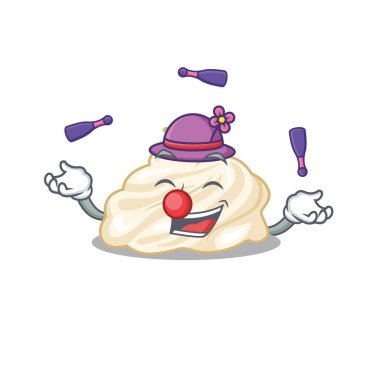 Jonglörlük oynayan canlı bir krema çizgi film karakteri tasarımı. Vektör illüstrasyonu