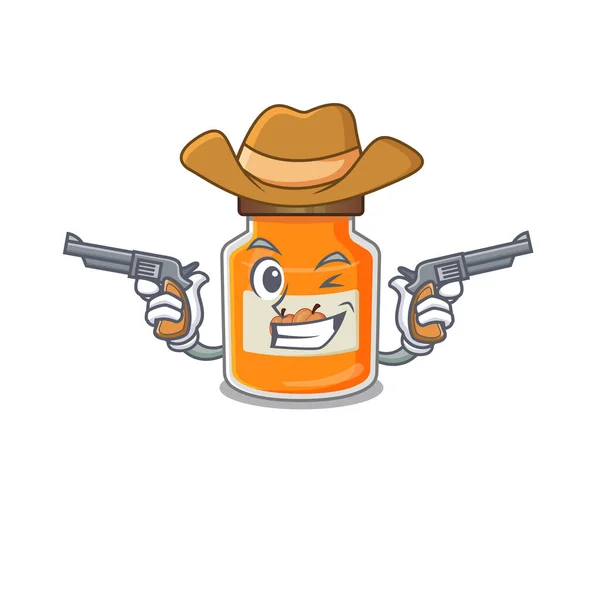 Pfirsichmarmelade Cowboy Cartoon Konzept Mit Waffen Vektorillustration — Stockvektor