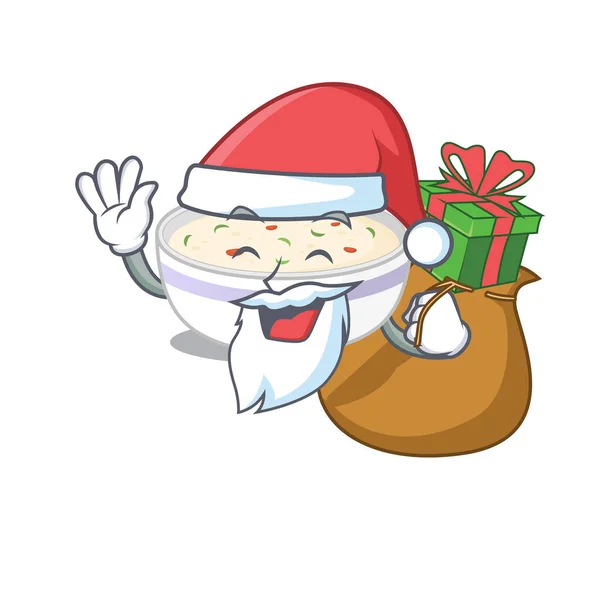 Santa Steamed Egg Cartoon Character Design Having Box Gifts Vector — Stock Vector