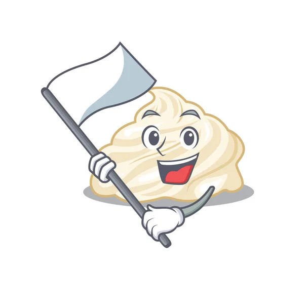 Lucu Whipped Cream Gaya Karakter Kartun Memegang Bendera Berdiri Ilustrasi - Stok Vektor