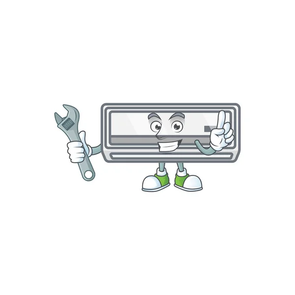 Happily Mechanic Air Conditioner Cartoon Character Design Vector Illustration — Stock Vector