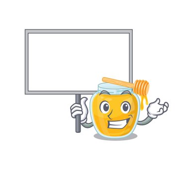 Bal maskotu dizaynı ve tahtası olan şirin bir resim. Vektör illüstrasyonu