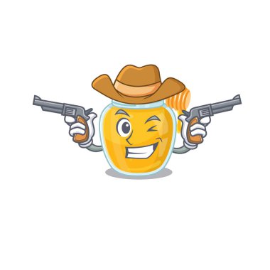 Bal Kovboyu çizgi filmi kavramında silah bulundurmak. Vektör illüstrasyonu