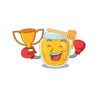 Maskot dizaynı içinde balın muhteşem boks şampiyonu. Vektör illüstrasyonu