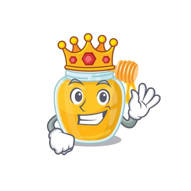 Sahnede Kral olarak sahnelenen bir balın maskot tasarımı. Vektör illüstrasyonu