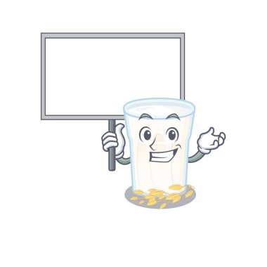 Sütlü yulaf maskotu dizaynı ve tahtası olan şirin bir resim. Vektör illüstrasyonu