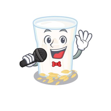 Happy Yulaf sütü mikrofonda şarkı söylüyor. Vektör illüstrasyonu