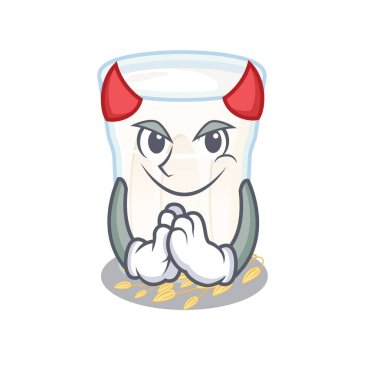 Şeytan, karakter tasarımında süt karikatürünü yulaflıyor. Vektör illüstrasyonu