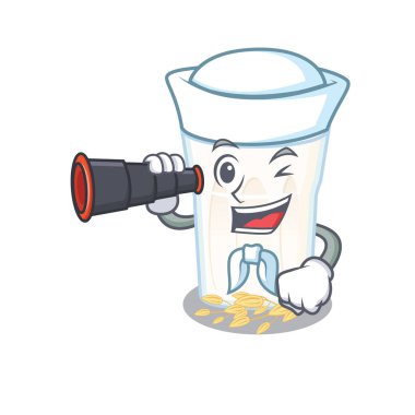 Yulaf sütü resmi dürbünlü bir denizci gibi çalışıyor. Vektör illüstrasyonu