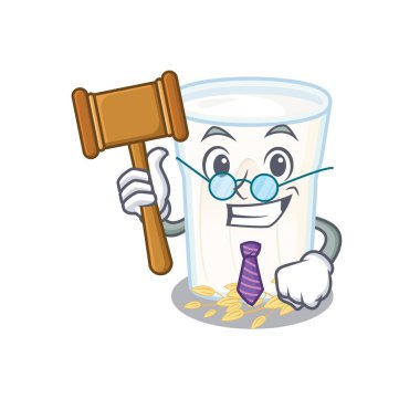 Akıllı Yargıç, çizgi film karakteri tarzında sütü yulaf ezmesi gibi yiyor. Vektör illüstrasyonu