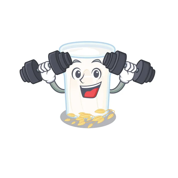 Sporty Fitness Exercise Oats Milk Mascot Design Using Barbells Vector — Stock Vector