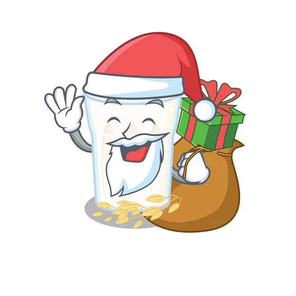 Santa Avena Leche Diseño Personajes Dibujos Animados Que Tiene Caja — Vector de stock