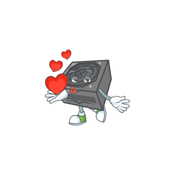 Eine Süße Netzteil Schwarze Farbe Zeichentrickfigur Die Ein Herz Hält — Stockvektor